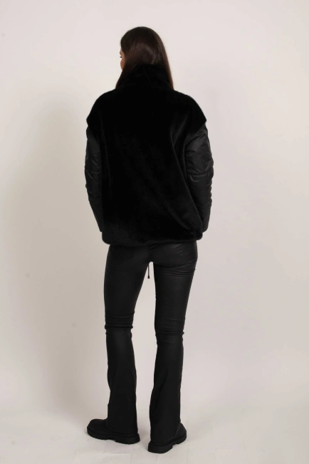 Двусторонняя куртка  с экомехом черная-5