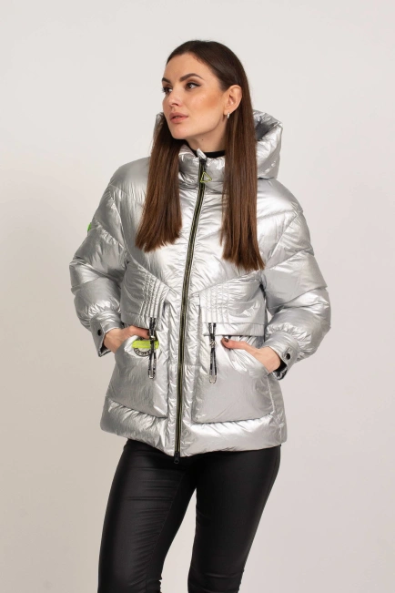 Женская серебряная куртка с капюшоном-3