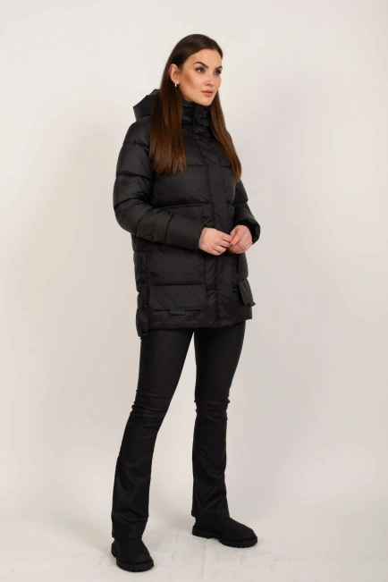 Женская черная куртка пуховик-6