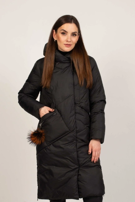 Черная женская зимняя куртка с капюшоном-1