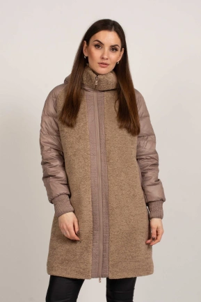 Куртка-пальто з мехом тедді кавового кольору
