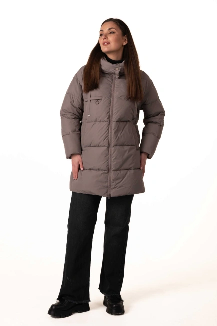 Кофейный биопуховик со съемным капюшоном-3