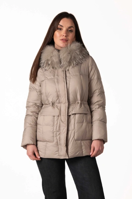 Серый биопуховик с отстегивающимся капюшоном-4