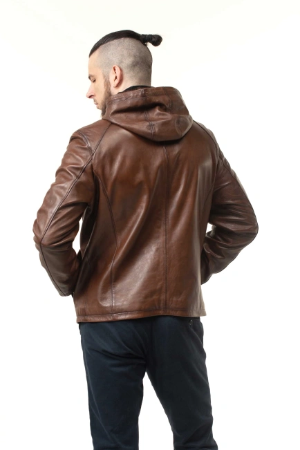 Шкіряна куртка чоловіча з кишенею на грудях-6