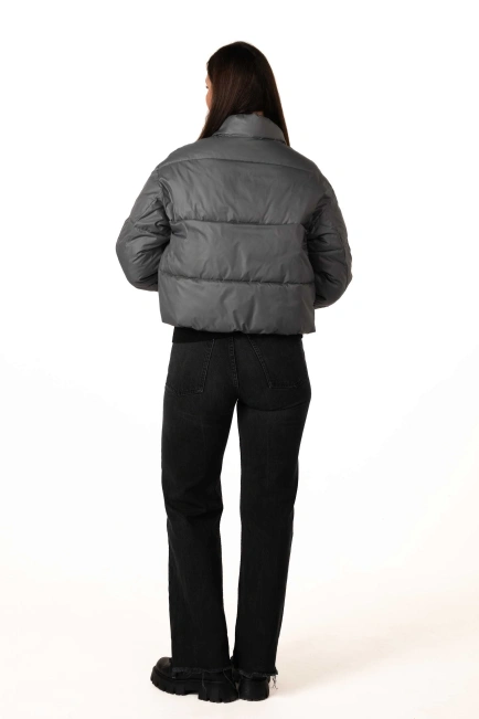 Женский укороченный биопуховик темна бирюза-10