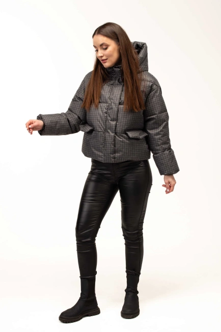 Біопуховик жіночий зимовий у клітинку-5