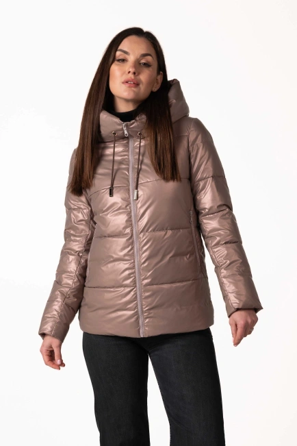 Женский зимний биопуховик цвета капучино-1