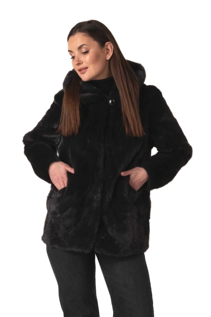 Женская норковая шуба графитового цвета зима-1