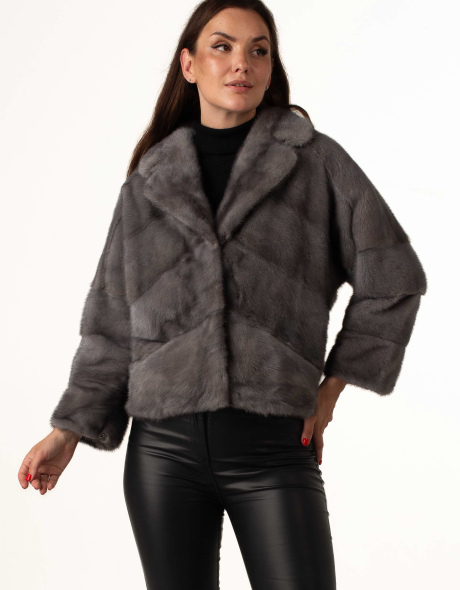 Шуба з хутра норки графітового кольору