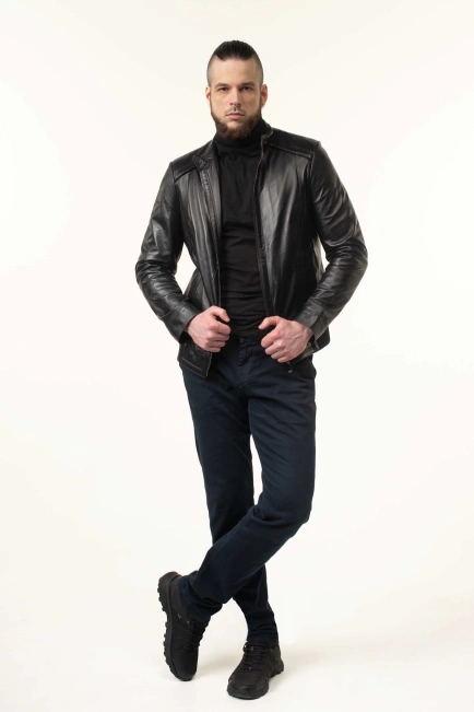 Шкіряна куртка чоловіча зі вставками замші-10