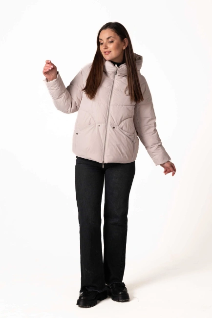 Зимний биопуховик бежевого цвета-6