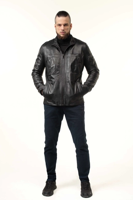 Шкіряна куртка чоловіча з коміром-3