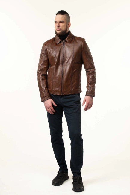 Світло-коричнева шкіряна куртка чоловіча-10