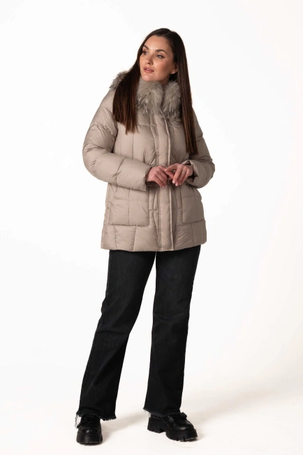 Серый биопуховик с отстегивающимся капюшоном-9