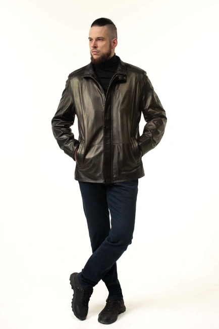 Кожаная куртка мужская классическая-7