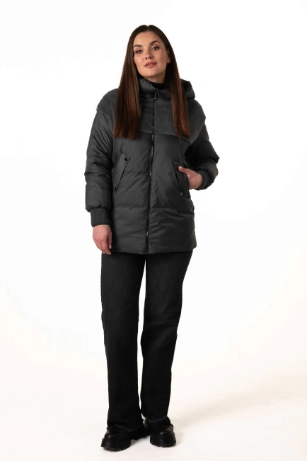 Биопуховик с экомехом тёмно-бирюзового цвета-9