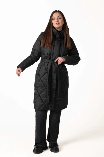 Чёрный биопуховик с ромбовидной стёжкой-3