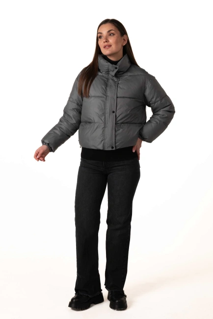 Женский укороченный биопуховик темна бирюза-3