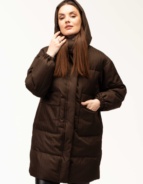 Женский длинный биопуховик коричневый