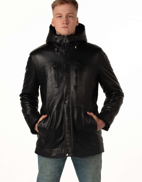 Дублянка з натуральної овчини та шкіри чорна