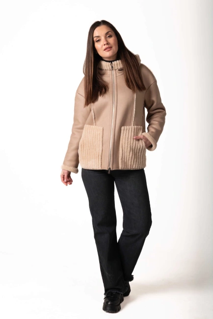 Женская двусторонняя экодублёнка на молнии-6