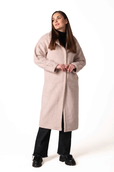 Шуба из экомеха с английским воротником беж-7