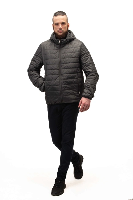 Чоловіча куртка сірого кольору стьобана-10