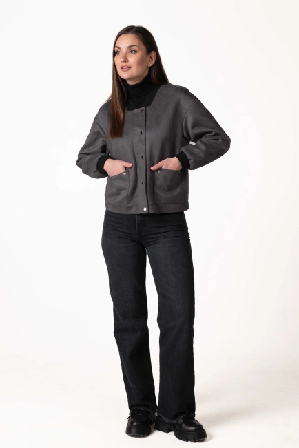 Женская лёгкая куртка из эко-замши графит-3