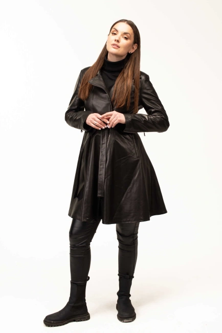 Жіночий шкіряний френч із натуральної шкіри-9