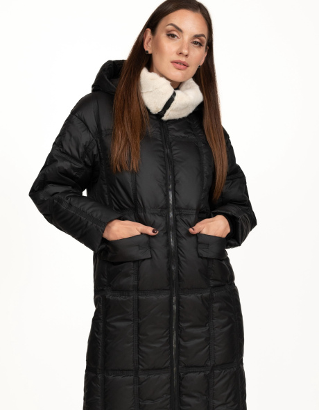 Женский черный биопуховик с чёрной стёжкой