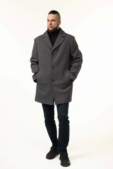 Чоловіче пальто сірого кольору демісезонне-10