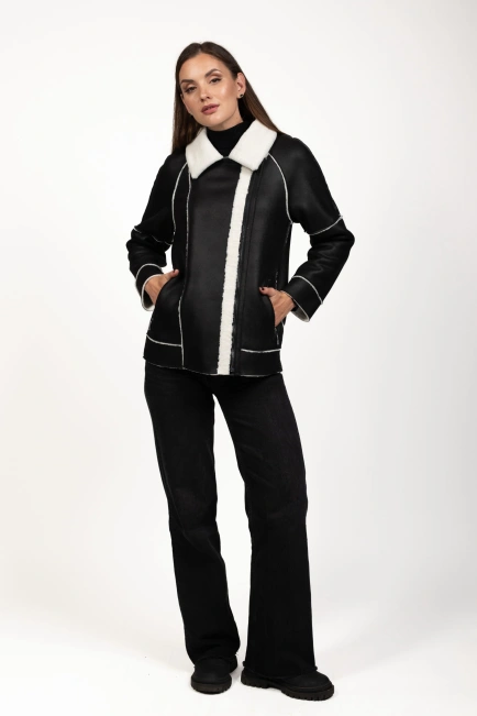 Жіноча штучна дублянка чорно-біла-2