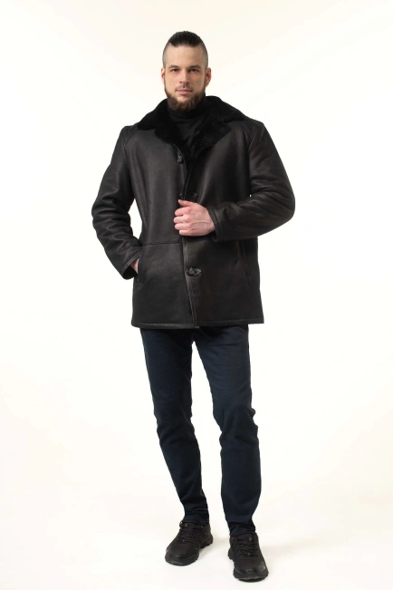 Чоловіча дублянка з натуральної овчини чорна-7