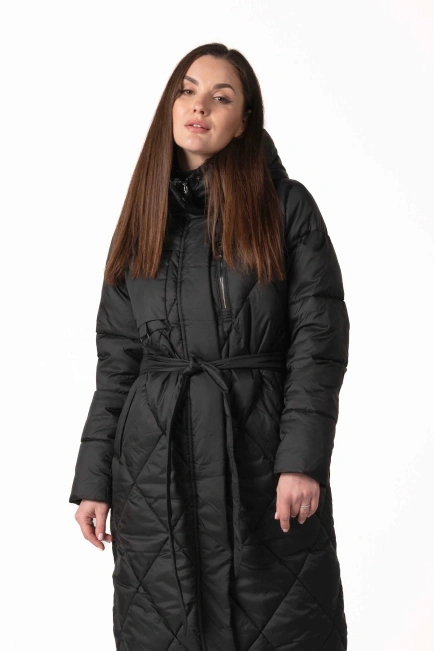 Чёрный биопуховик с ромбовидной стёжкой-1