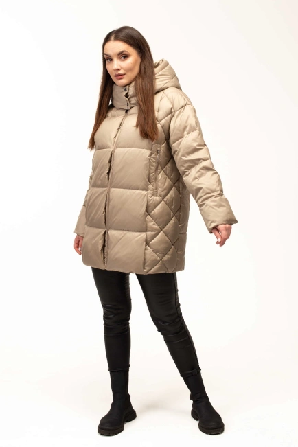 Жіночий біопуховик з декором на боках-8