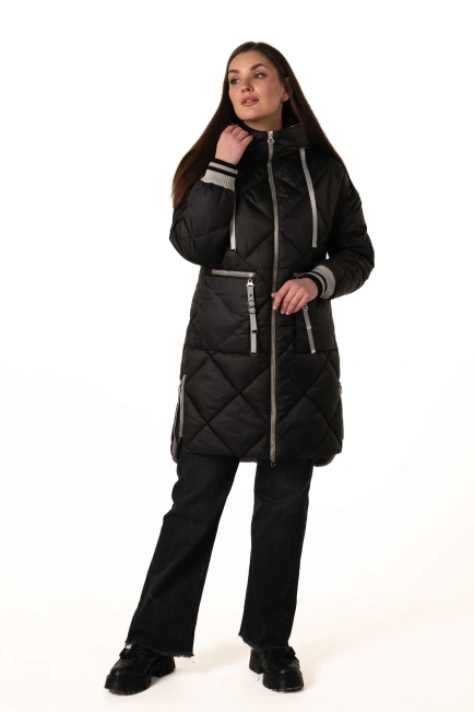 Женский зимний биопуховик черный с серым-10
