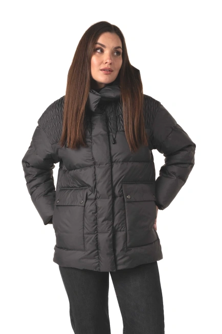 Темно-серый биопуховик с капюшоном-4