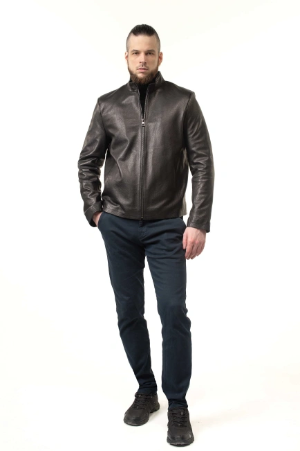 Чорна шкіряна куртка з блискавками-3