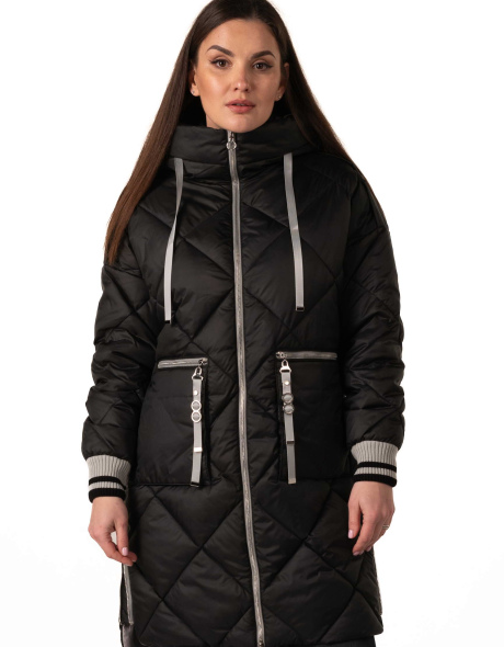 Женский зимний биопуховик черный с серым