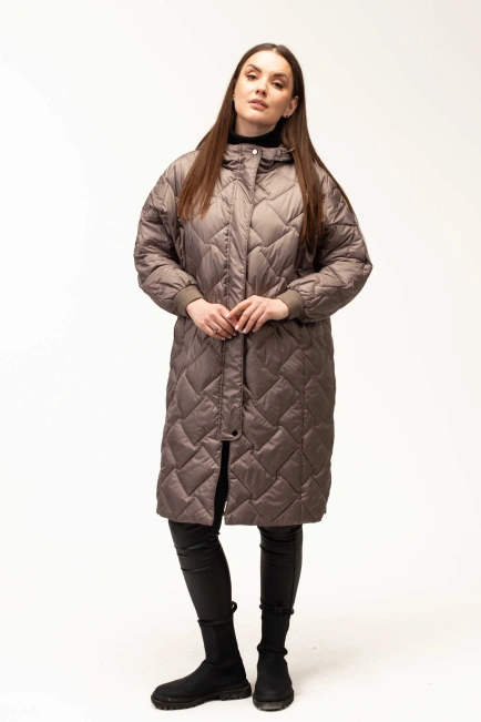 Подовжена демісезонна куртка кавова-9