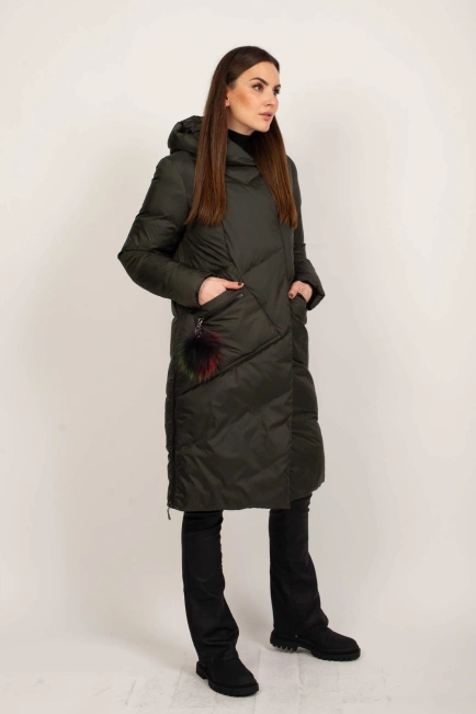 Куртка женская зимняя с капюшоном хаки-4