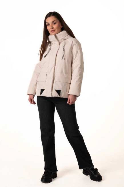 Молочный биопуховик с капюшоном и карманами-3