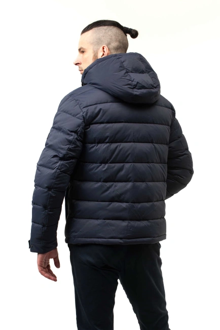 Зимова куртка з біопухом синя зі стрічками-6