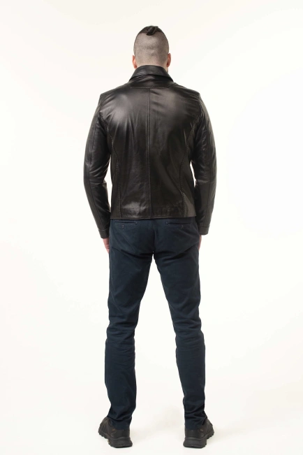 Шкіряна куртка чоловіча коричнева з комірцем-2