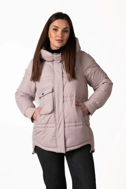 Пудровый биопуховик с капюшоном и кулисками-4