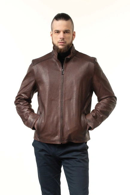 Шкіряна куртка чоловіча коричневого кольору-1