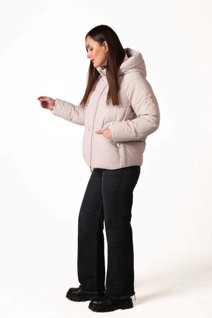 Зимний биопуховик бежевого цвета-5