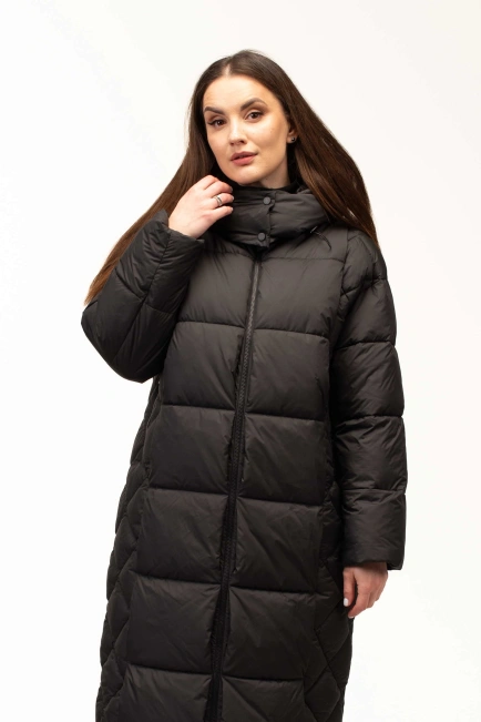 Жіночий чорний зимовий біопух зі стьожкою-1