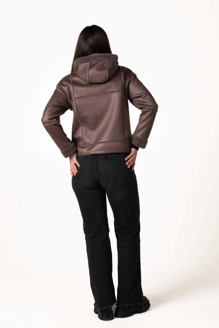 Женская эко-дублёнка лилово-коричневого цвета-2