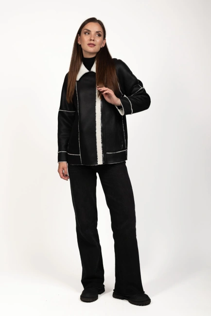 Жіноча штучна дублянка чорно-біла-8